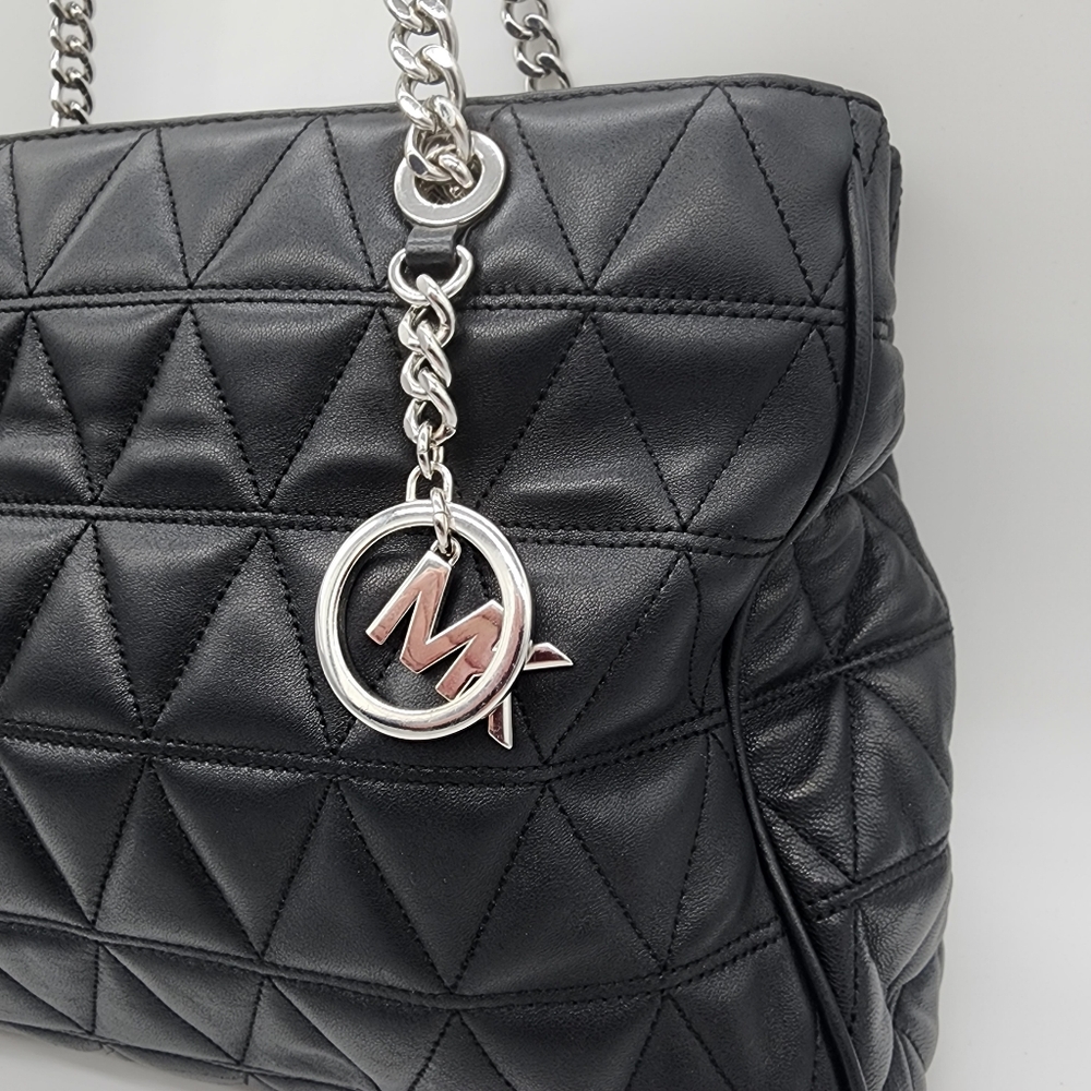 Michael Kors Black Quilted Leather Shoulder Tote with Silver Chain - Picture 3 of 16